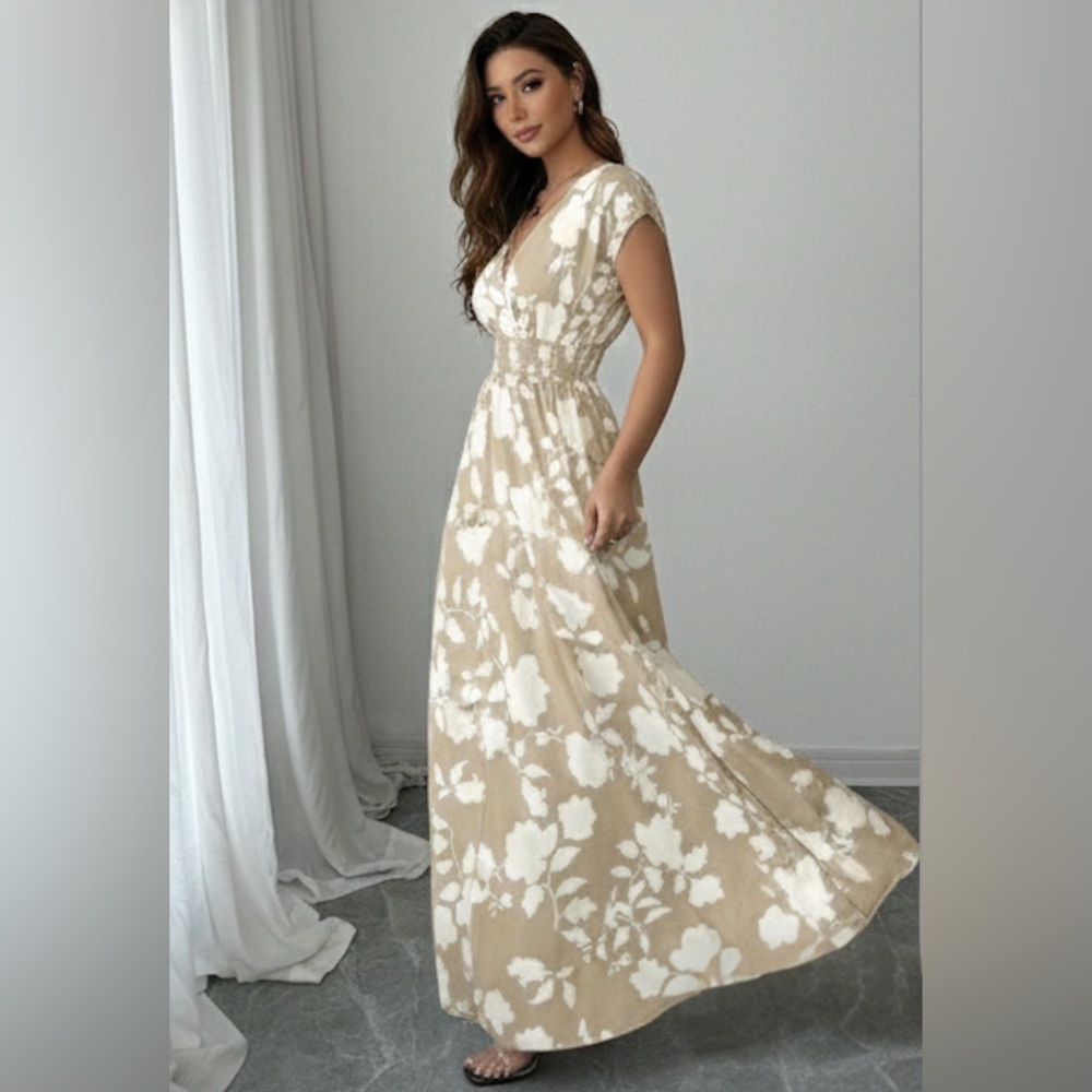 Boho Floral Print V-Neck Crossed Maxi Dress - Picture 5 of 9